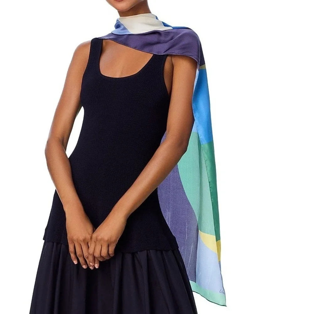 Echo Women Colorblock Theory Oblong Silk Scarf Modernist Artsy Feminine NWT